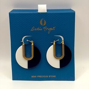 Anthropologie Black Agate and White Agate Hoop Earrings By Darbie Angell NWOTS